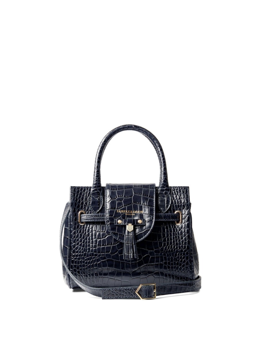 Women Fairfax & Favor Crossbody Bags | Women'S Mini Handbag-High Shine Navy Croc Leather