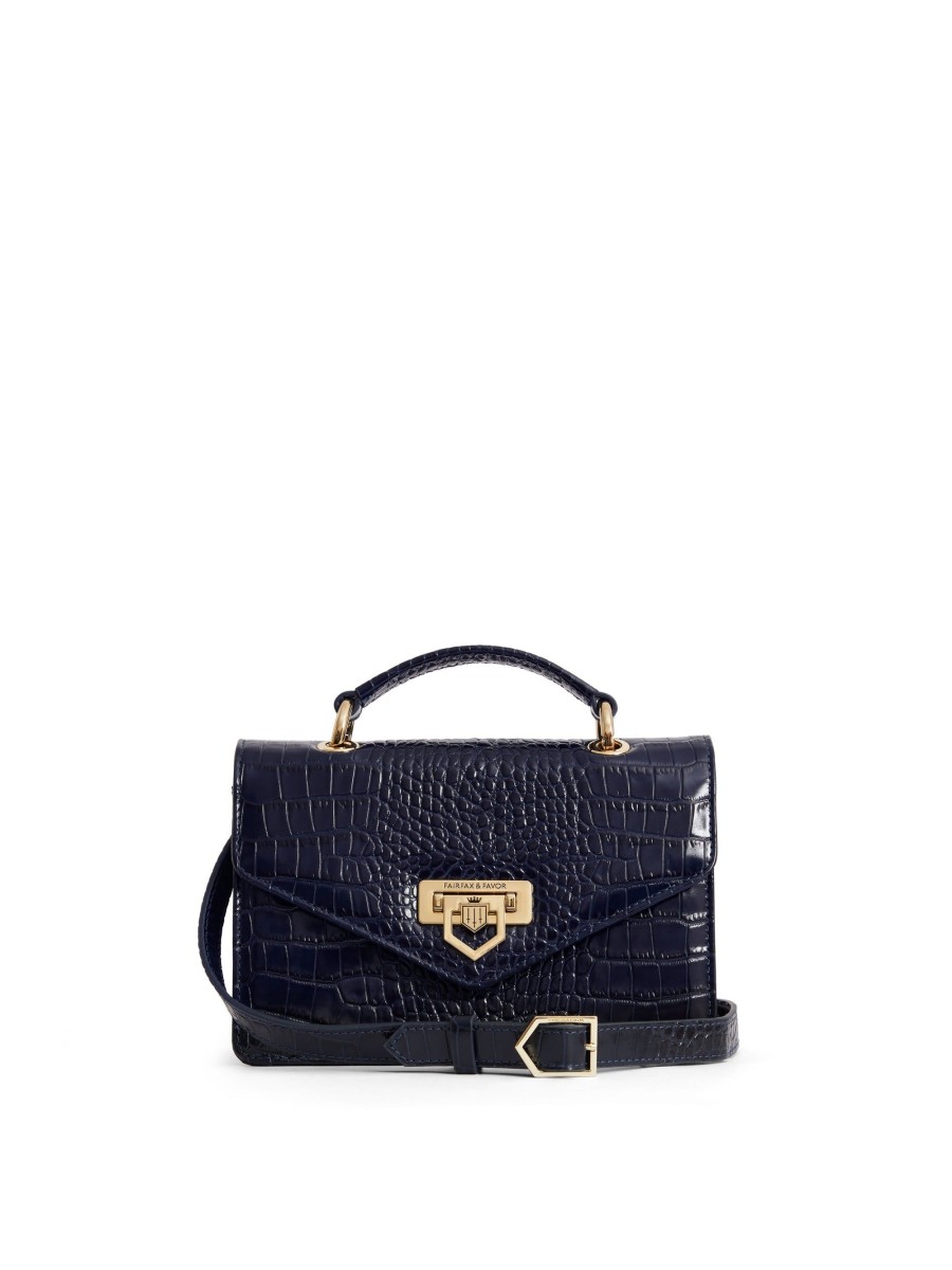 Women Fairfax & Favor Crossbody Bags | Women'S Crossbody Bag-High Shine Navy Croc Leather