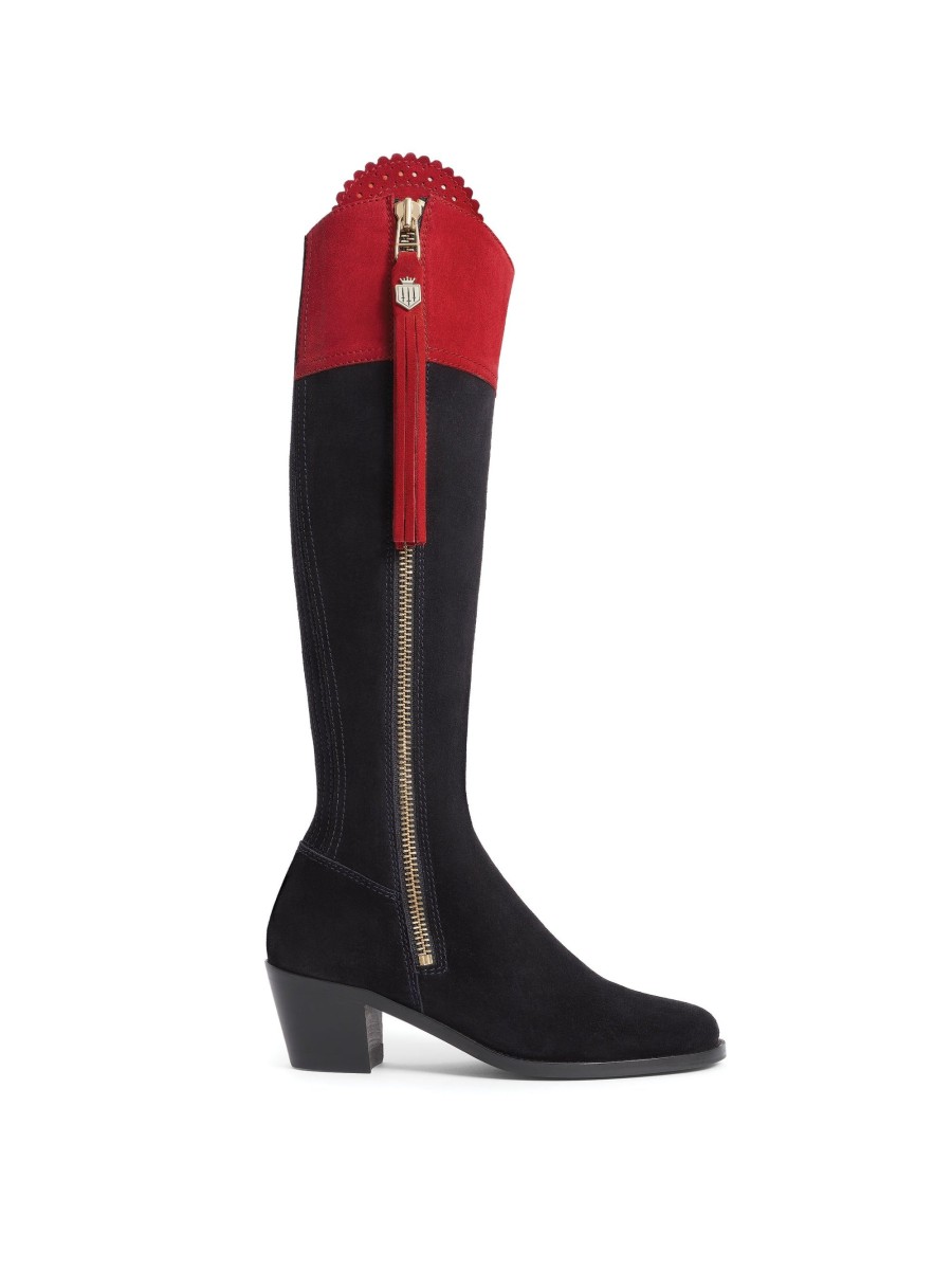 Women Fairfax & Favor Knee-High Boots | British Equestrian Women'S Tall Heeled Boot-Navy & Red Suede, Regular Calf